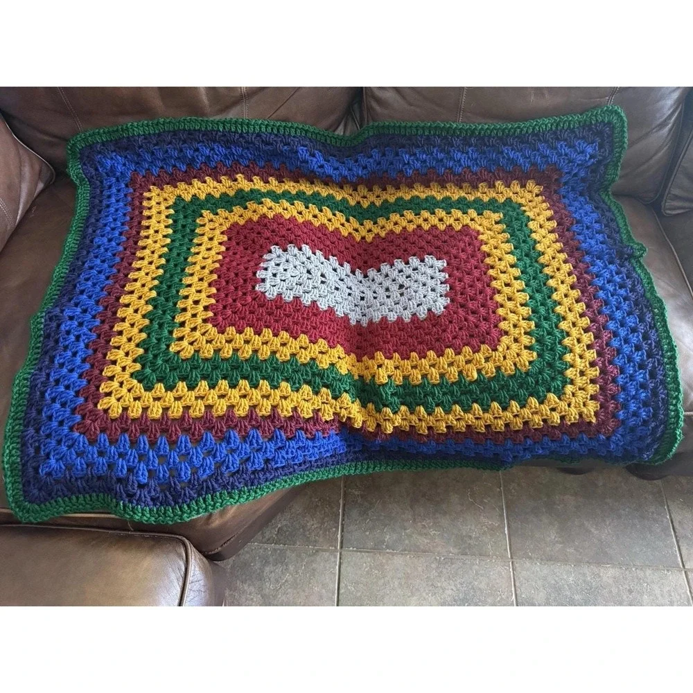 Granny Vintage Crochet Afghan Blanket Multi Color Cottage Core